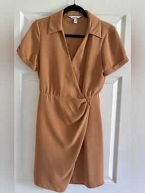 Nine West Camel Wrap-Front Midi Dress